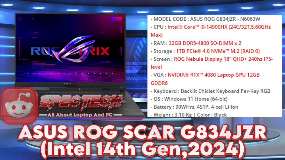 Spesifikasi dan Performa Laptop ASUS ROG SCAR G834JZR