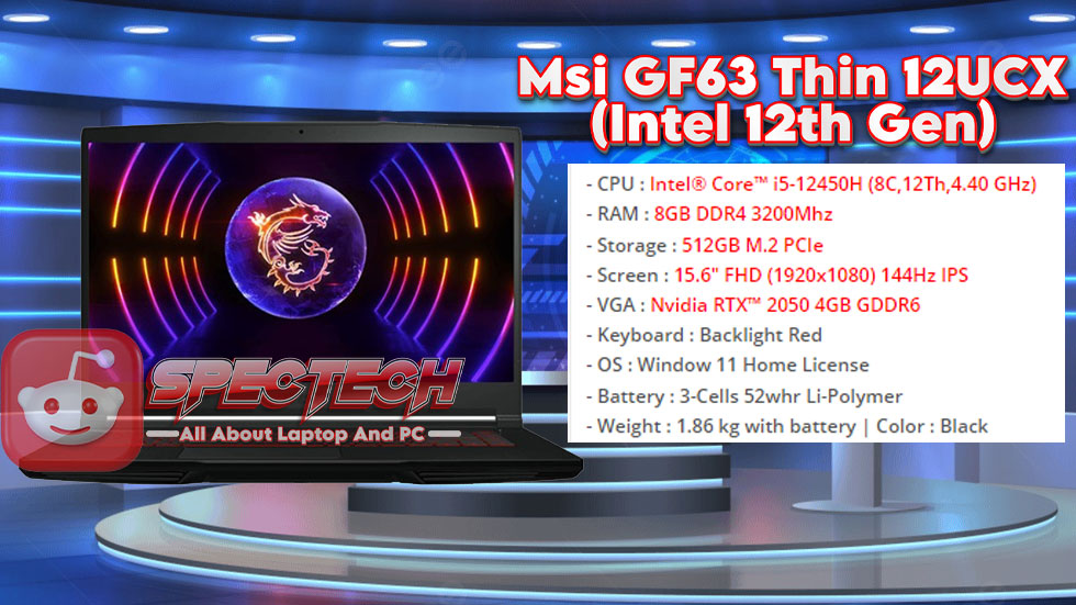 Spesifikasi Laptop MSI GF63 Thin 12UCX (Intel 12th Gen)